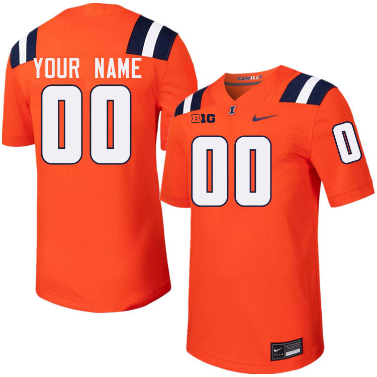 Custom Illinois Fighting Illini Name And Number Football Jersey-Orange